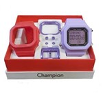 Relógio Unissex Champion Digital Cp40180x - Troca Pulseira - Lilas/vermelho