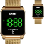Ficha técnica e caractérísticas do produto Relógio Unissex Skmei Quadrado Digital 1532 Dourado Touch Watch