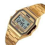 Ficha técnica e caractérísticas do produto Relógio Vintage Unissex Dourado Geek Retrô Skmei Digital