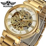 Relogio Winner Automatico e a Corda,feminino, Pulseira Aço Dourado Fundo Branco,modelo H044M