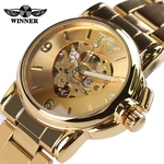 Relógio Winner,automático E A Corda,feminino,pulseira dourada, fundo dourado,coração,modelo H203L