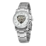 Relógio Winner,automático E A Corda,feminino,pulseira prata, fundo branco coração, modelo H203L