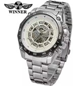 Relógio Winner,automático e Corda,masculino,modelo Tm427,pulseira Aço,fundo Branco