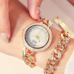 Ficha técnica e caractérísticas do produto LAR Relógios de pulso de quartzo Cadeia Women Watch Duplo banda de aço inoxidável de luxo com Rhinestone Embutidos