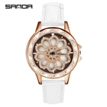 Ficha técnica e caractérísticas do produto SANDA Romântico Rodar Mulheres Relógios de couro de luxo Diamond Watch Quartz Ladies Watch