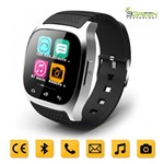 Ficha técnica e caractérísticas do produto Smartwatch 3green Bluetooth Iphone 5, 5s, 6, 6s e Android Bluetooth 4.0 Touch M26s Preto e Prata - Bel Micro