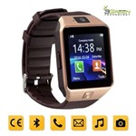 Smartwatch 3Green Chip Todas Operadoras Bluetooth Câmera Selfie Touch Android Dz09 Marrom e Dourado