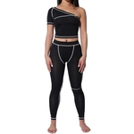 Ficha técnica e caractérísticas do produto Suit Mulheres Sports Seamless Set Yoga Workout Academia Set Push Up Seamless Leggings manga comprida Cortar Tops roupa da aptidão