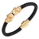 Ficha técnica e caractérísticas do produto  Bracelet Homens pulseiras de couro com malha Crânio preto magnética snap Pulseira Acessórios