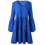 Ficha técnica e caractérísticas do produto LOS Mangas compridas V-Neck Vestido Casual Costura Sólidos Vestido Casual Cor cintura alta Mini Leisure dress