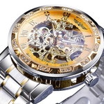 Ficha técnica e caractérísticas do produto Assista Vencedor do homem impermeável relógio mecânico numeral romano Rhinestone Skeleton Dial aço relógio de pulso