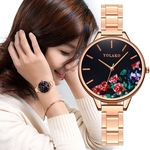 Ficha técnica e caractérísticas do produto Versão coreana de senhoras cinto de ligas de aço simples de quartzo flor padrão de relógio de moda relógio fêmea selvagem