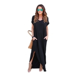 Ficha técnica e caractérísticas do produto Vestido longo para as mulheres BOHO Praia Vestidos de Split manga curta Roupa Vestidos 2019 Verão Bohemian estilo vestido Casual Elegante