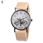 Ficha técnica e caractérísticas do produto Vintage Bike Print Round Dial Analógico Faux Leather Band Quartz Women Relógio De Pulso