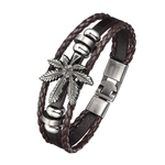 Ficha técnica e caractérísticas do produto Vintage Punk Faux Leather Bracelet For Men Women Maple Leaf Charm Bangle Cuff