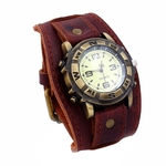 Ficha técnica e caractérísticas do produto Vintage Women Men Punk Faux Leather Round Dial Quartz Bracelet Relógios De Pulso