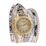 Ficha técnica e caractérísticas do produto Womens multicamada relógio de pulso tecer envoltório pulseira de couro relógio de pulso prata