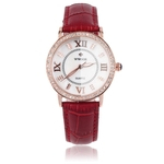 Ficha técnica e caractérísticas do produto WWOOR elegante Mulheres Crystal Rodada de pulso de quartzo Office Lady Assista Case Ouro Banda Red +