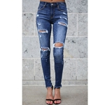 Ficha técnica e caractérísticas do produto 3XL mulheres Denim mediana cintura jeans stretch Plus Size azul Leggings Pants